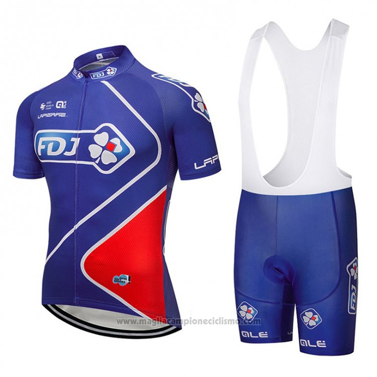 2018 Abbigliamento Ciclismo FDJ Blu Manica Corta e Salopette